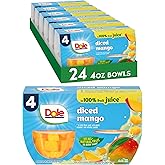 Dole Diced Mango, 4 oz Bowls, 24 Pack | In 100% Fruit Juice, Fruit Bowls