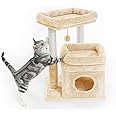 Pesofer Cat Tree, Small Cat Tower with Dangling Ball and Perch Beige