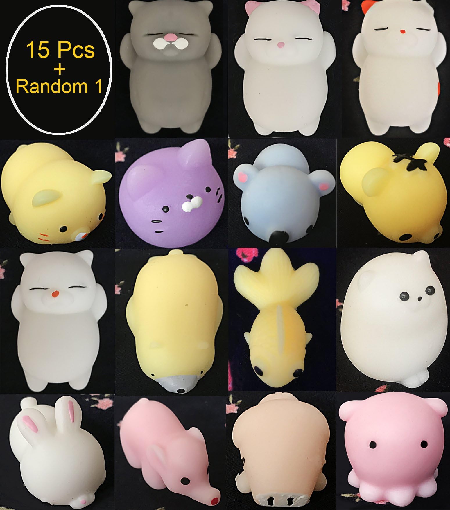 Alled Mochi Cute Animals Squishies, 15 Pcs Mini Squishy Kawaii Squeeze Soft Animal Toys Stress Relief, Cat Seal Rabbit Chicken Duckling Sheep Panda Rabbit Tiger Bear Adorable Healing Toys &random 1