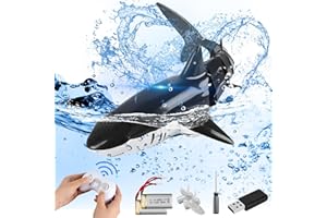 Duabes Remote Control Shark Toys, 1:18 High Simulation Scale Fish with Light & Spray Water for Lake Bathroom Pool Halloween Christmas Birthday Gift Electric RC Boat for Kids Ages 6+ Boys