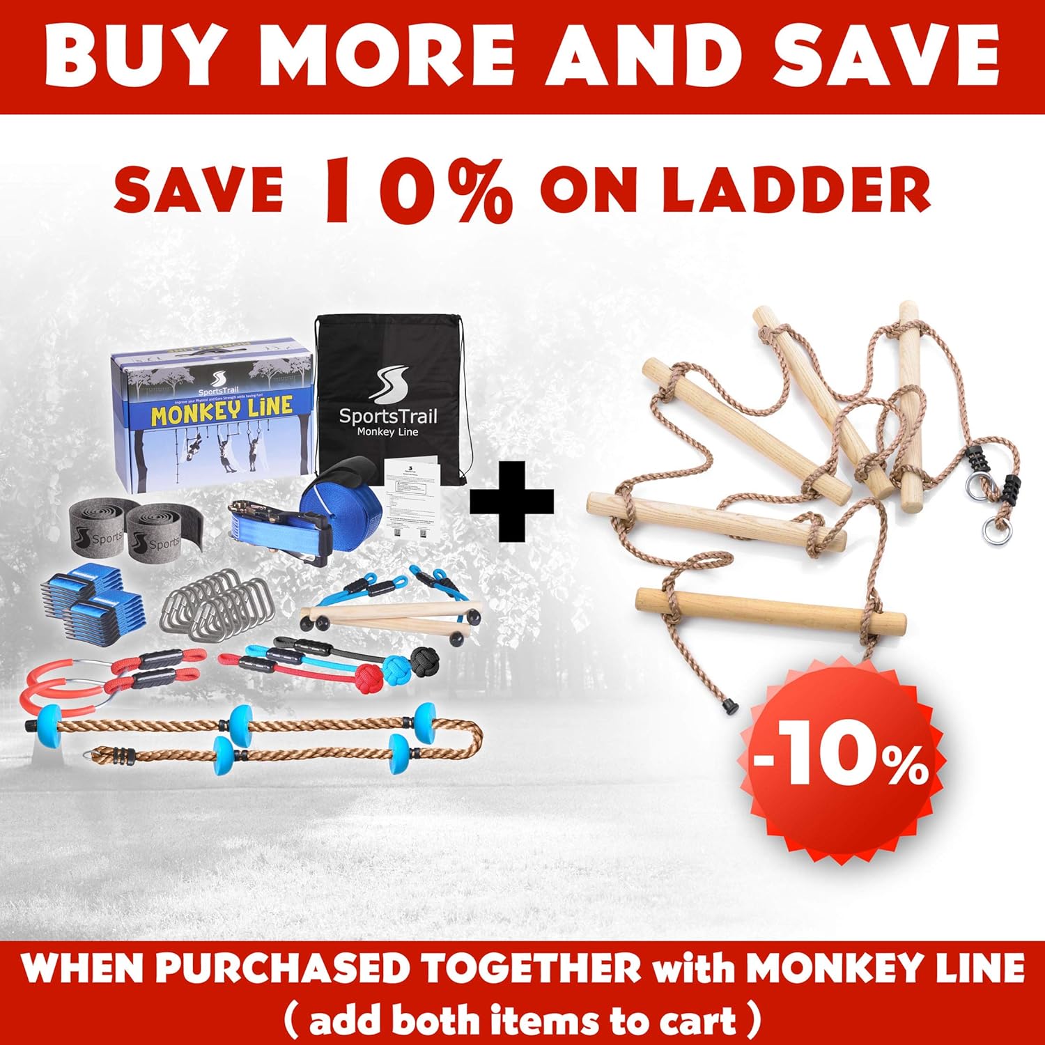Ninja Warrior Obstacle Course Climbing Rope Ladder Attachment, Outdoor Playground Accessories for Kids, Jungle Gym Monkey Line Training Equipment, Tree House Ladder Playground for Ultimate: Sports & Outdoors