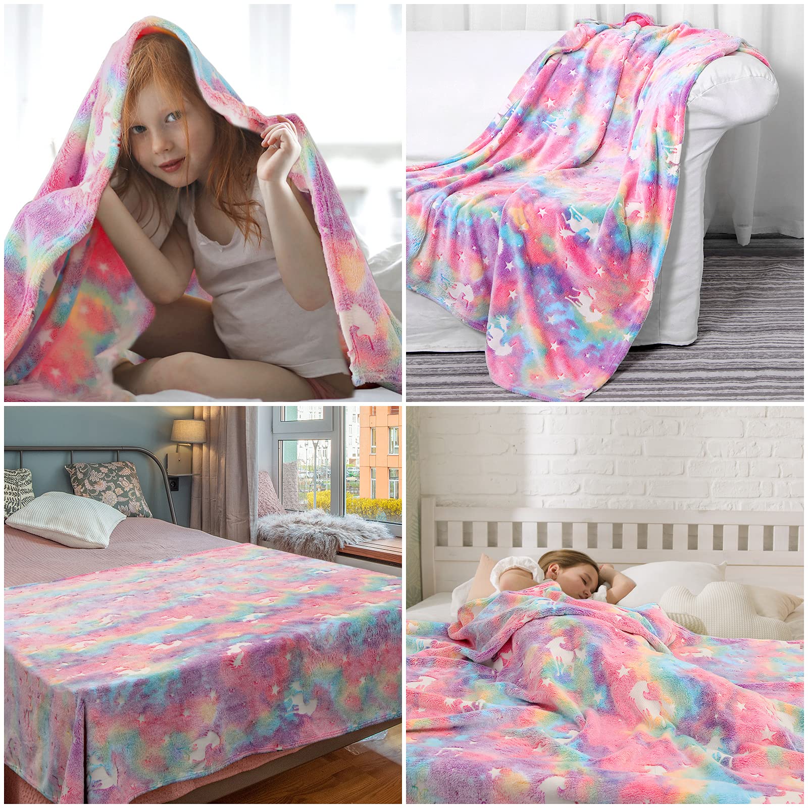 SALIMAH Glow in The Dark Blanket Unicorns Gifts for Girls, Toys for Girls Age 2 3 4 5 6 7 8 9 10 Year Old, Soft Kids Blankets Gifts for Grandkids Teens for Christmas Birthday, 50