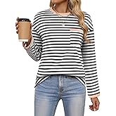 Cakrisyal Womens Tunic Tops Spring Long Sleeve Striped Crewneck Casual Shirts