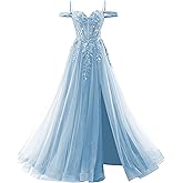 Sparkly Tulle Prom Ball Gown with Slit 2026 Off The Shoulder Sweetheart Corset A Line Formal Evening Dresses
