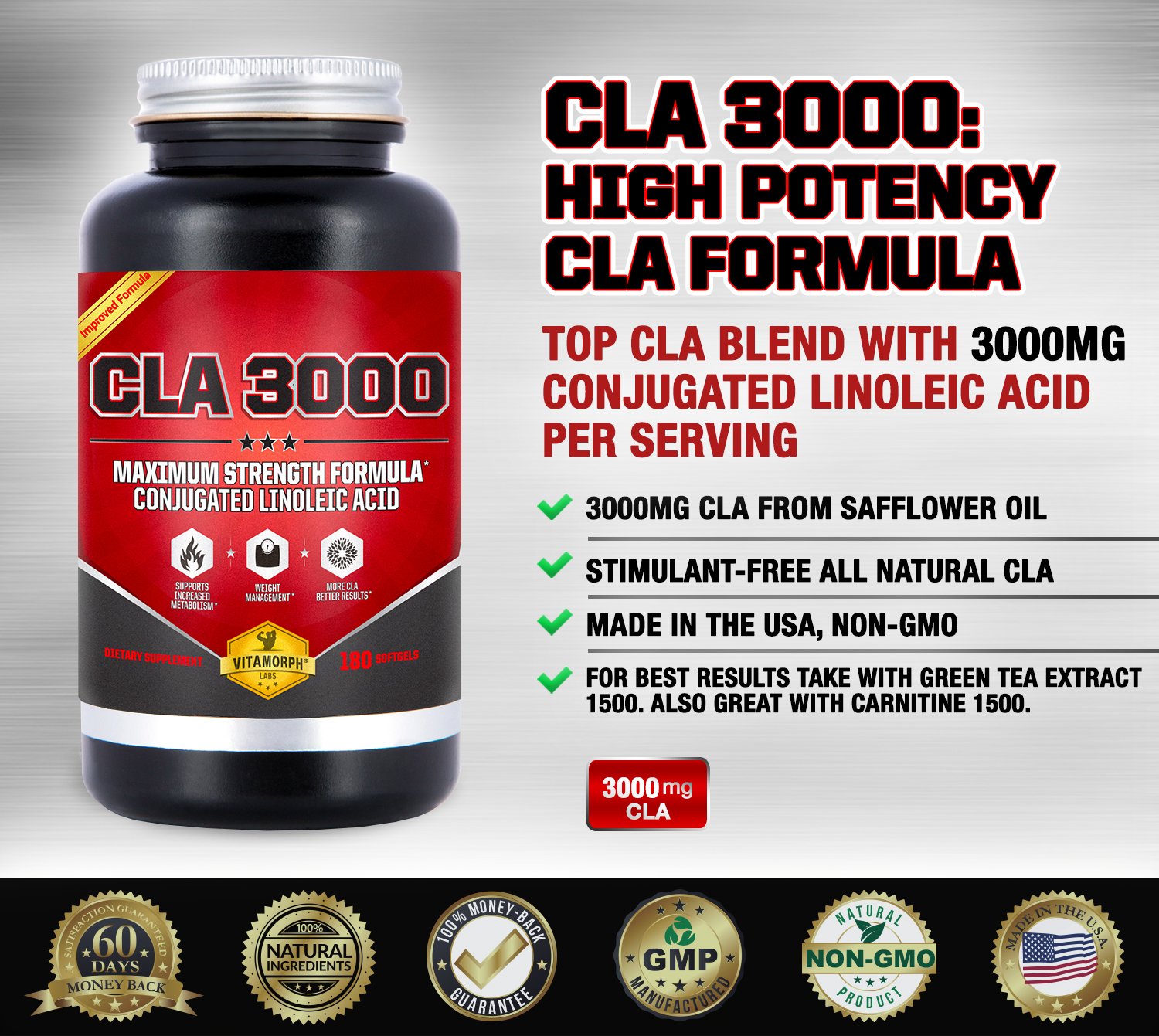 CLA Safflower Oil 180 Softgels Maximum Potency CLA Supplement with