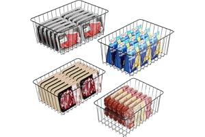iSPECLE Upright Freezer Organizer Bins - 4 Pack Medium Stand up Freezer Baskets for 14 to 15.5 cu.ft Freezer, Easily Sort and Get Food, Air Circulation Stop Food Sliding out from Freezer, Black