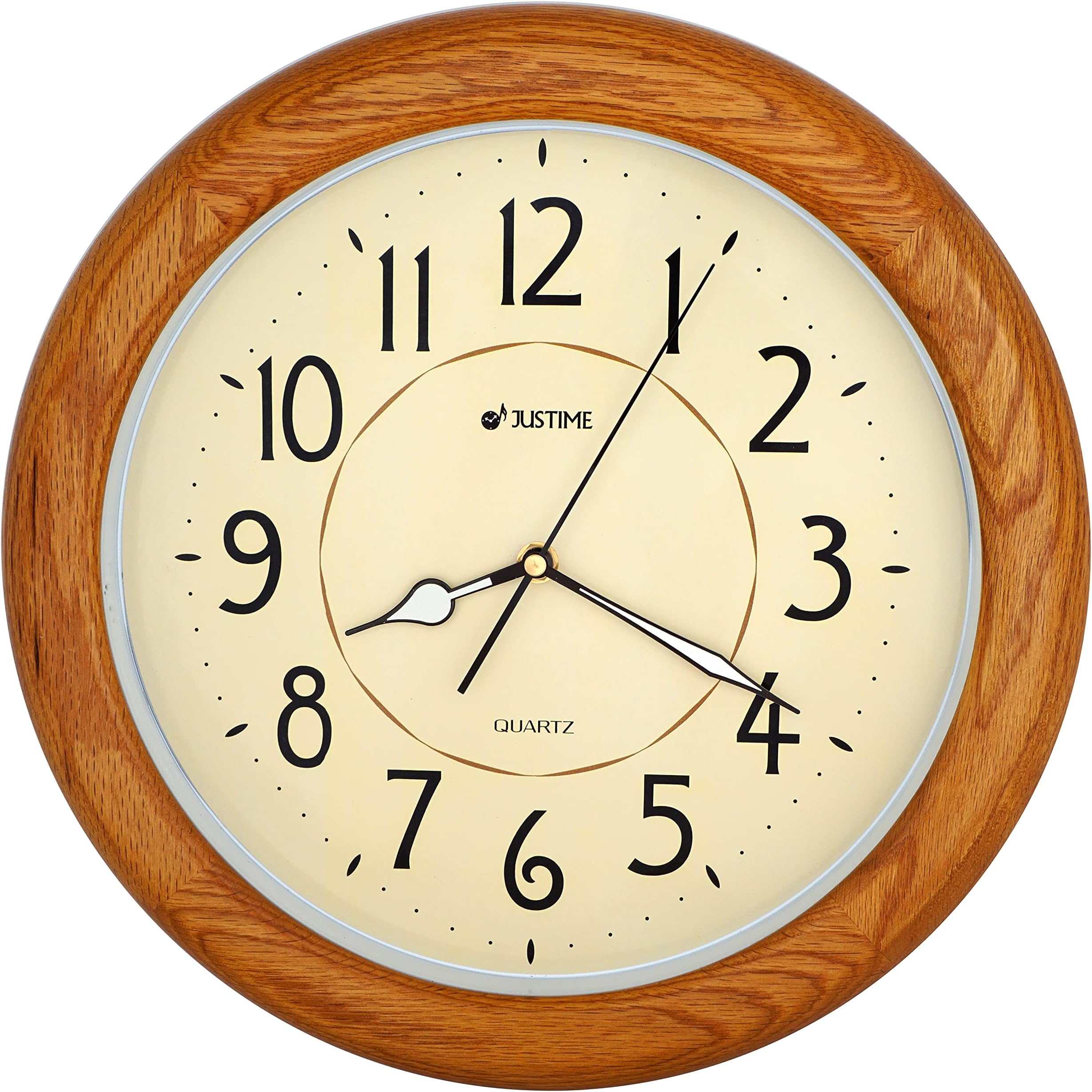ISHIWA 14-inch Finest Round Oak Solid Wood Quality Quartz Wall Clock, Home Decor (WW0400 Natural Oak)