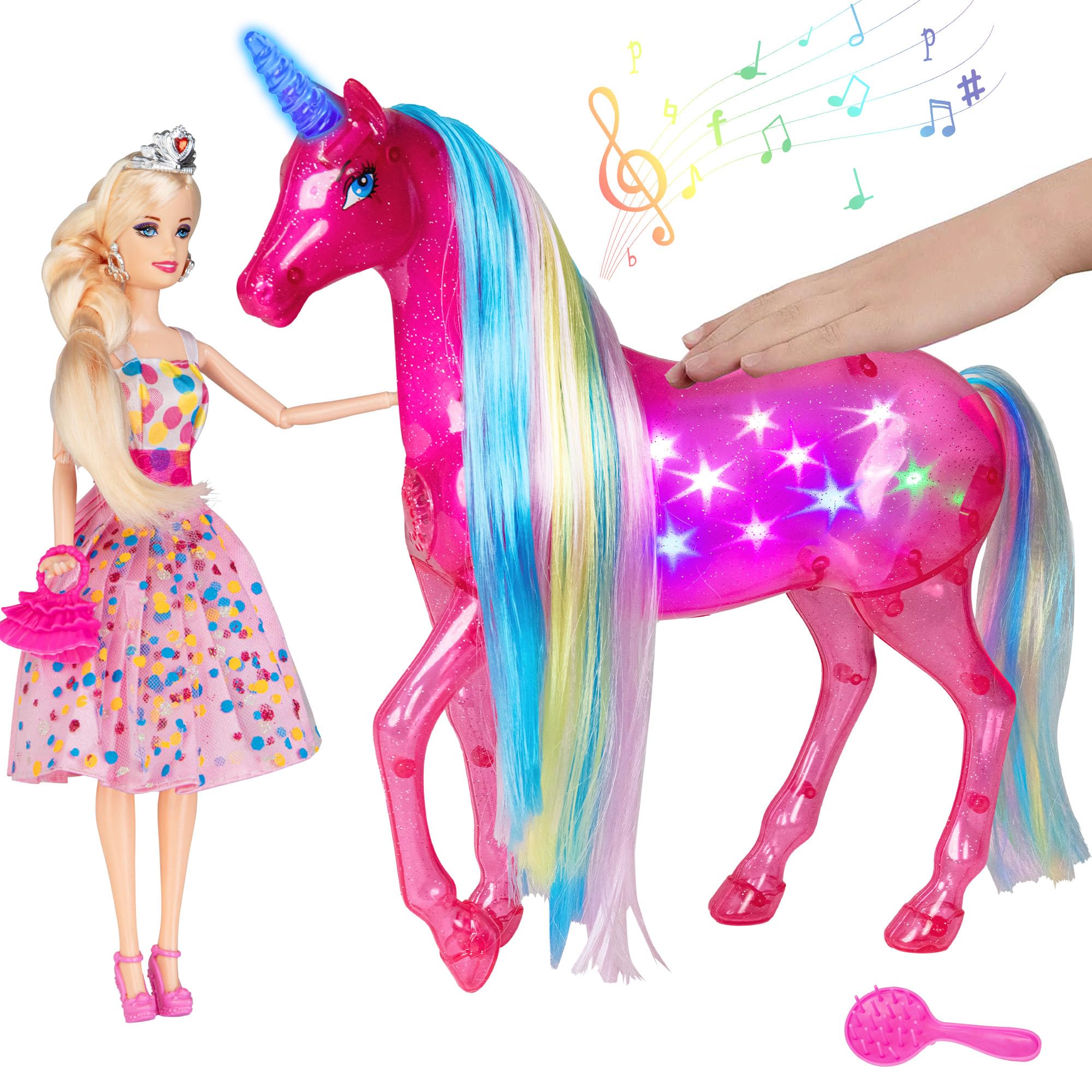 HAPITOIZ Large Maigcal Unicorn and Princess Doll, My Dream Unicorn Toys with Magical Rainbow Lights & Realistic Horse Sounds, Ideal Unicorn Gifts Horse Play Set for Girls 3-9 — image 1