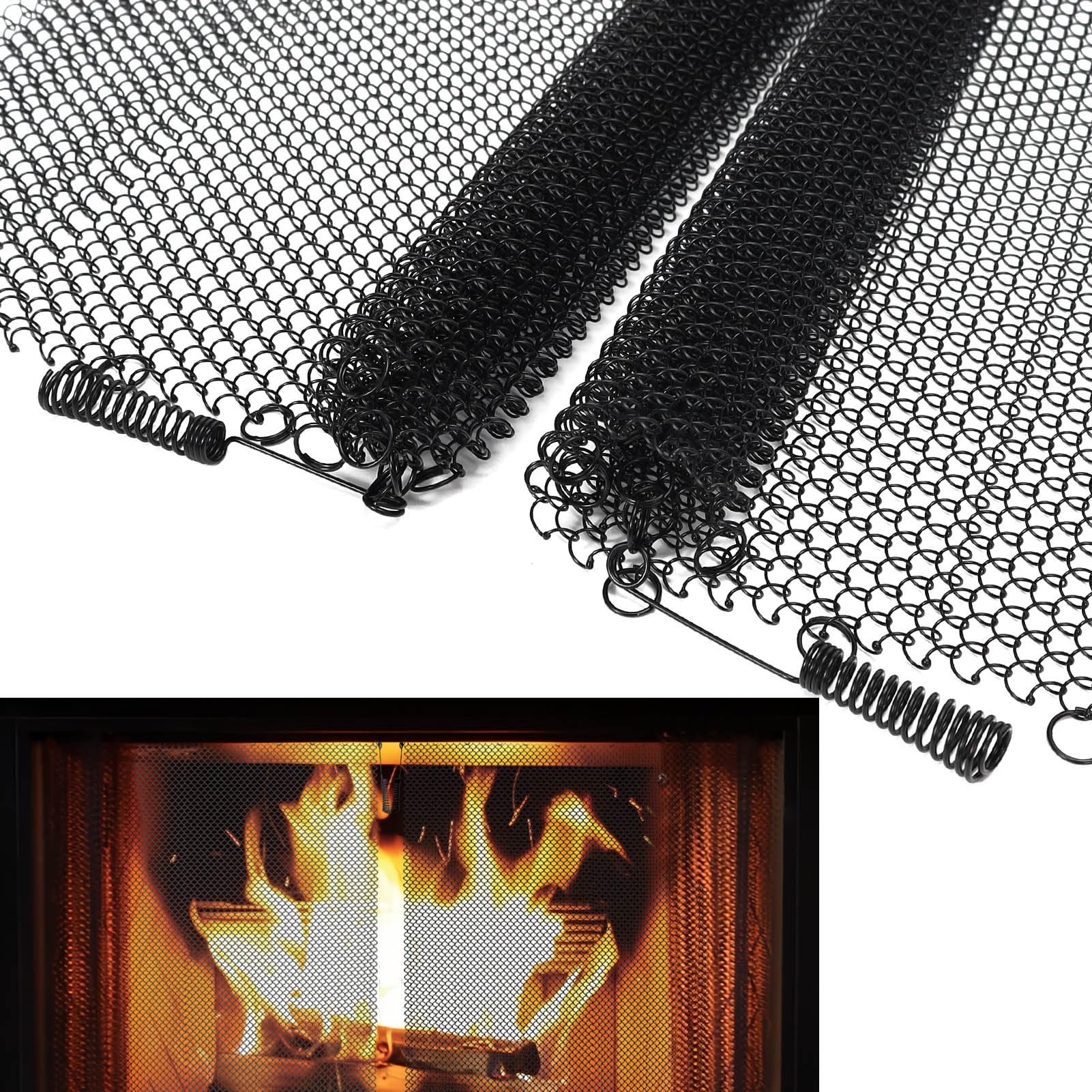 Photo 1 of 1 Pack Fireplace Mesh Screen Curtain,22”x24” Spark Guard Chain for Hearth,Metal Fireplace Replacement Black Hanging Mesh Curtain Screens for Home Wood Burning Fireplace