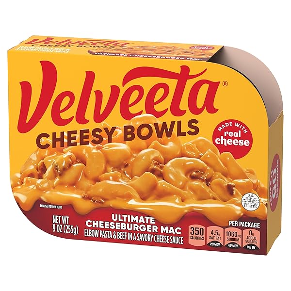 VELVEETA CHEESY BOWLS ULTIMATE CHEESEBURGER MAC MICROWAVE MEAL, 9 OZ TRAY