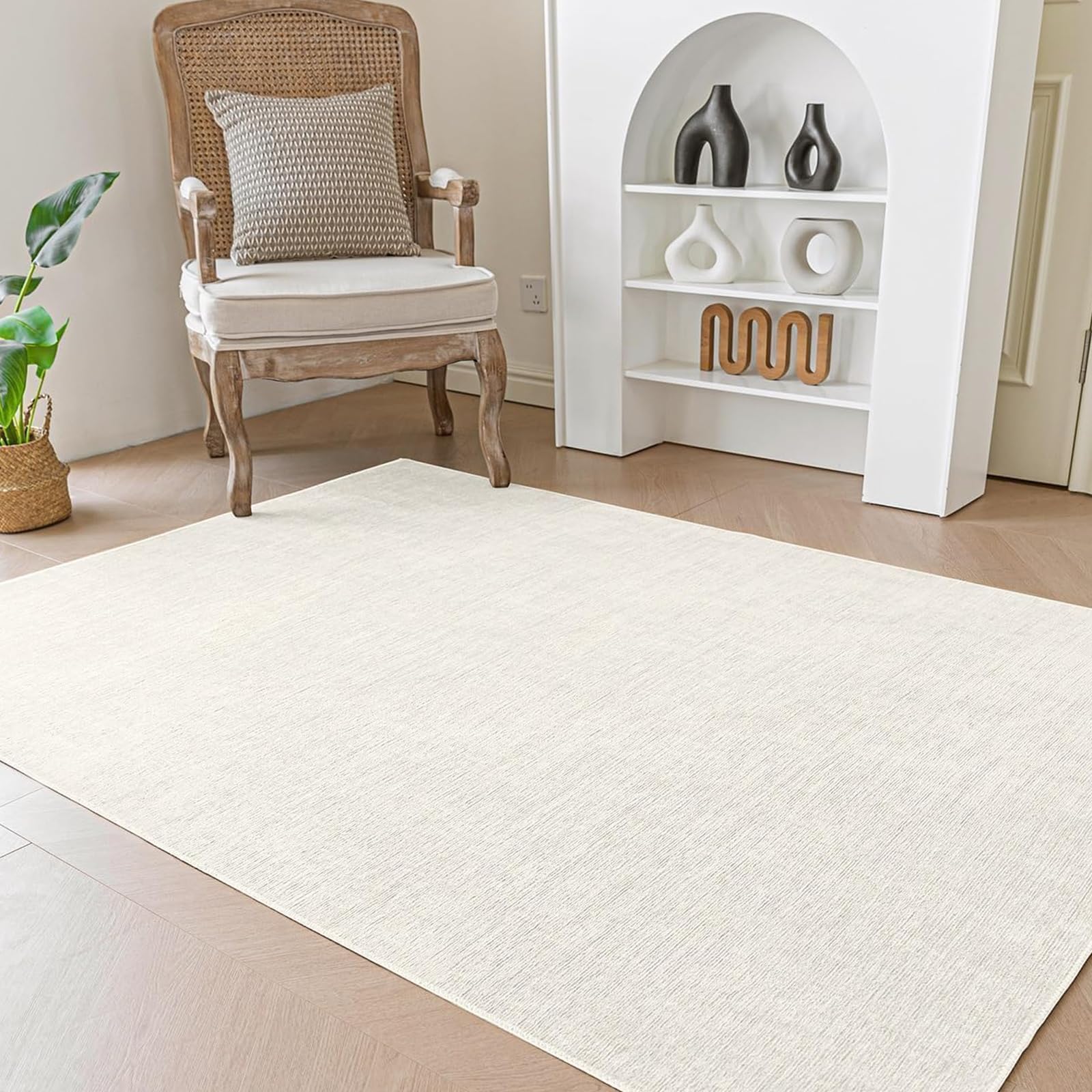 Evitany Short Pile Carpet, Area Rugs Washable Room Rug Anti-Slip Rug Soft Carpets Bedside Rugs for Bedroom(Cream,60x90 cm)