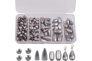SHADDOCK FISHING 106pcs Fishing Weights Assortment Saltwater Fishing Weights Sinkers Kit Assorted Bass Casting Weights Bell Sinkers Split Shot Fishing Weights with Tackle Box for Saltwater Freshwater
