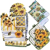 PXIYOU 6-Piece Sunflower Oven Mitts and Potholders Dish Towles Set for Cooking Baking Mom Gift Home Decor