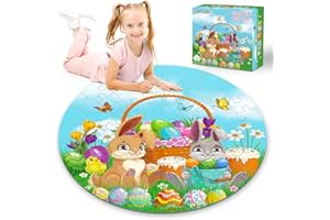 LARCHIO Easter Puzzles for Kids Ages 4-8, 70 Pieces Easter Floor Puzzles, Large Round Jigsaw Puzzles for Kids Ages 3-5, Bunny Puzzles Educational Easter Gifts for Toddler
