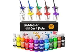 Nicpro 12Colors Washable Paint for Kids(2 oz), Finger Paint Set with Paint Cups and Toddler Paintbrushes, Non Toxic & Mess Free Kids Painting Set for Children Age 1-3 4 5 6+ Preschool Learning Gifts