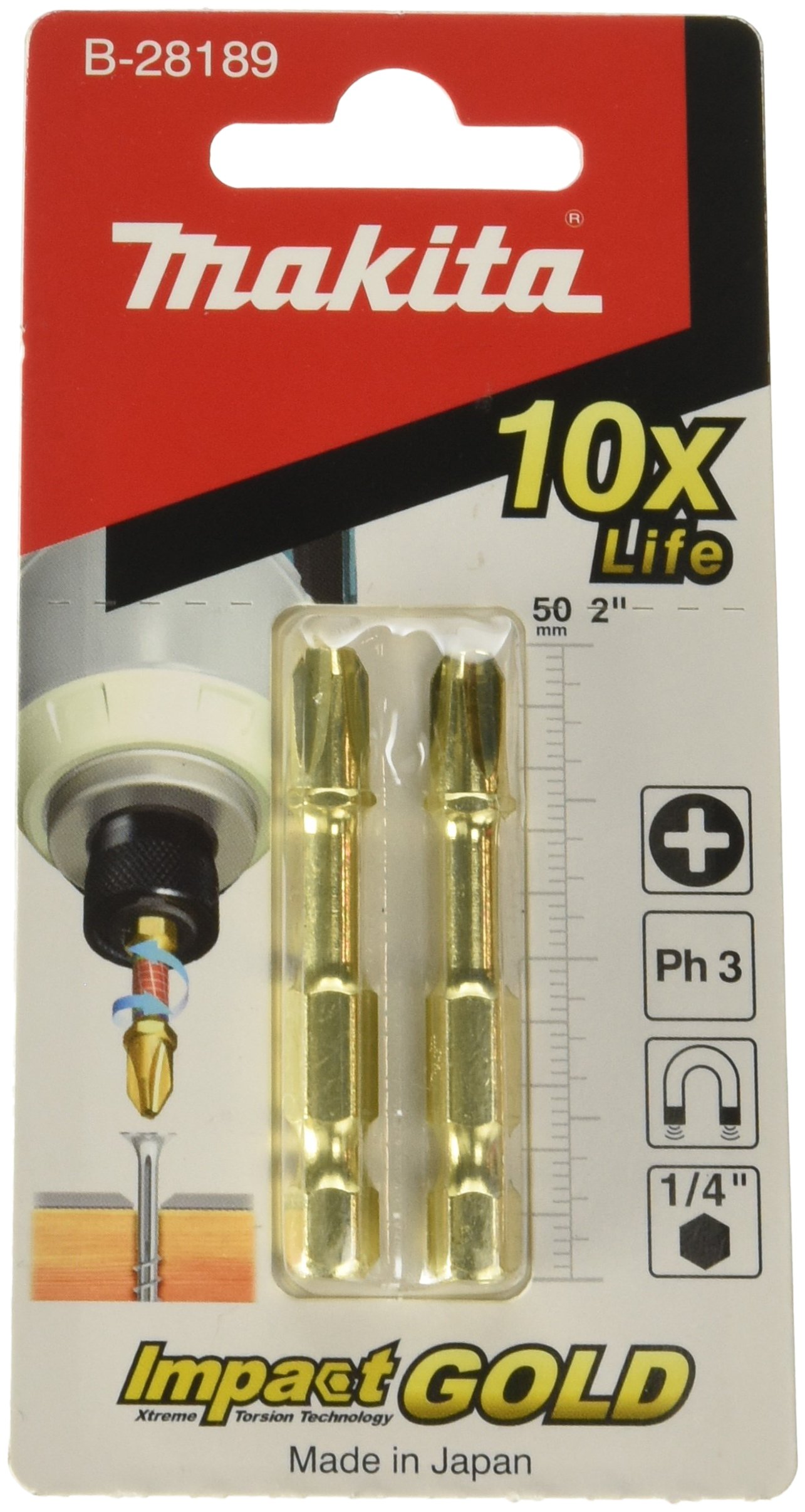 Makita B-28189 Impact Gold Torsion Bits, 50mm