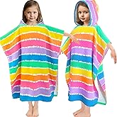 VOOVA & MOVAS Kids Poncho Towels with Hood (4-8Years), Absorbent Lightweight Hooded Beach Towel for Pool | Swim | Bath, Color Stripe