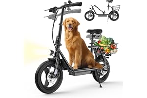Electric Scooter for Adults, Peak 500W Up to 32KM/H Max Speed, 35KM Long Range, 14" Foldable E-Scooter with Seat & Basket, Id