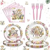 Hombae Two Wild Birthday Supplies Girl Tableware Set, Two Wild Birthday Party Decorations, 2nd Birthday Decorations Girl, Jungle Wild Second Theme Plates Napkins Forks Serves for 24 Guests
