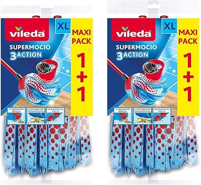 Vileda Supermocio 3 Action Microfibre Mop Head Refill Blue 4 Pack