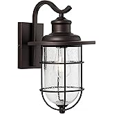 JONATHAN Y 15" Oil Rubbed Bronze 1-Light Iron and Seeded Glass Outdoor Sconce, Rustic Industrial Cage Wall Lantern for Porch 
