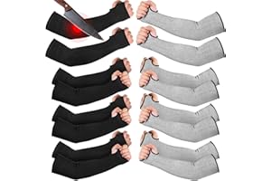 JaGely 8 Pairs Level 5 Cut Resistant Sleeves with Thumb Hole 18 Inches Arm Protection Sleeve Farmer Gardening (Black,Gray)