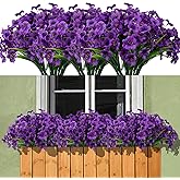 maoodoo 15 Bundles Artificial Flowers Outdoor UV Resistant Fake Silk Plants Plastic Faux Shrubs Outside Front Porch Window Box Garden Home Hanging Planter Decoration (Purple)