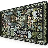 HAOCOO Black XXL Mouse Pad, Floral Desk Mat for Keyboard and Mouse, Vintage Keyboard Mat with Non-Slip Rubber Base, Water-Resistant Desk Pad Mat with Stitched Edges for Office
