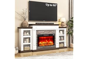 LGHM 80" Electric Fireplace with Mantel, Fireplace TV Stand for TVs Up to 90 Inch,Farmhouse Entertainment Center with Storage,Realistic Stacked Stone Surround with Remote Control for Living Room, Bedroom