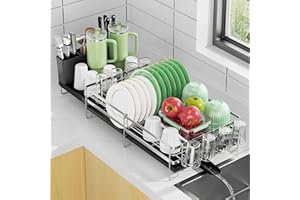 Large Dish Drying Rack, Expandable Dish Rack, Stainless Steel Anti-Rust Dish Racks for Kitchen Counter, Multifunctional Dish 
