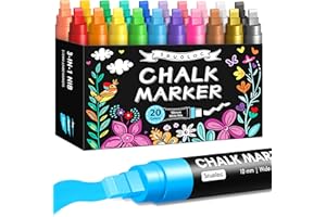 SRUOLOC Window Chalk Markers for Glass Washable, 20 Colors Jumbo Liquid Chalk Marker with 10mm 3 in 1 Nib Thick Wide Tips, Big Chalkboard Markers, Car Paint Pen for Auto, Bistro, Mirror, Poster, Blackboards