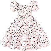 Toddler Baby Girls Summer Floral Dress Kids Puff Sleeve Square Neck Smocked Flowy Sun Dresses 2-8 Years