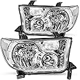 JSBOYAT Headlight Assembly Replacement for 2007 2008 2009 2010 2011 2012 2013 Toyota Tundra / 2008-2017 Sequoia Chrome Housing with Clear Reflector, w/o Headlight Leveling Adjuster
