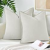 Silkena Pack of 2 Couch Throw Pillow Covers 18x18 Inch Soft Chenille Decorative Solid Pillow Covers Farmhouse Textured Accent Cushion Case for Couch Bed Living Room Home Decor (Cream White)