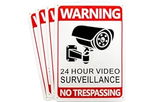 Innovative Haus 4-Pack 24 Hour Video Surveillance Signs. No Trespassing Aluminum Warning Signs. 10''x7'' - CCTV Security Camera Notice. Reflective, UV Protected, Waterproof and Durable for Businesses