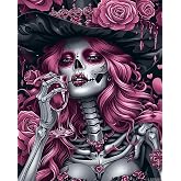 Intoxicated Skeleton Woman Paint by Numbers Kit for Adults Beginner Pink Skulls Watercolor Paint by Number Kit on Canvas Bathroom Decorations and Gifts 16