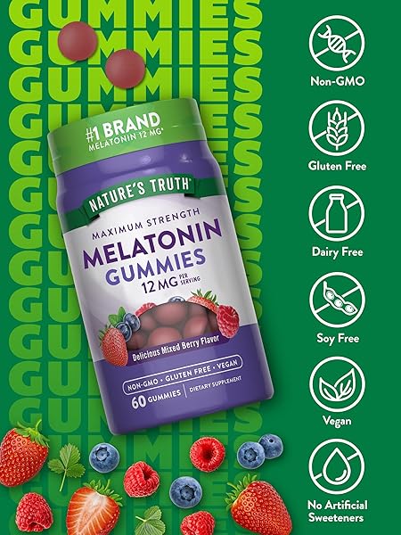 NATURE’S TRUTH MELATONIN GUMMIES | 12MG | MIXED BERRY FLAVOR | VEGAN, NON-GMO & GLUTEN FREE SUPPLEMENT
