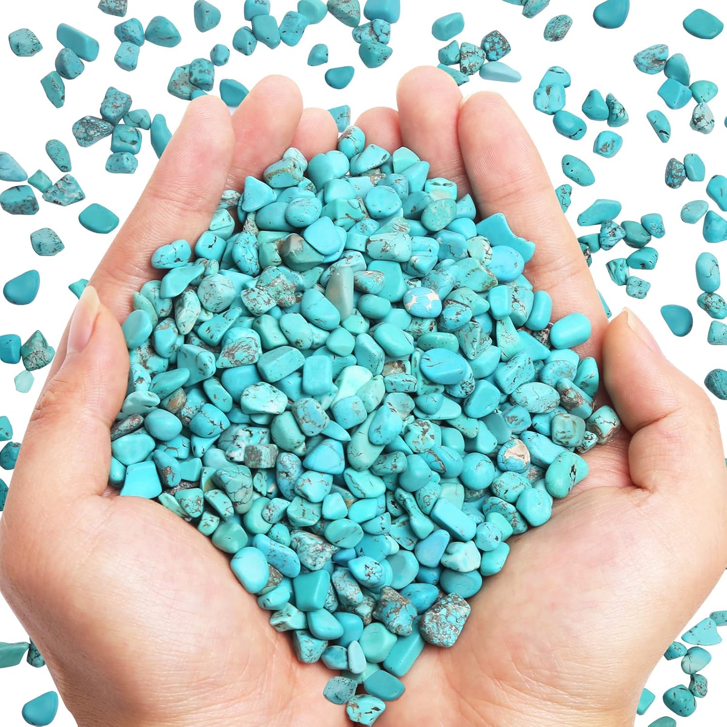 Vase Fillers - QICQDRAM Howlite Turquoise Small Tumbled Chips 0.9 Lb/405g Natural Crystal Stone Decorative Pebbles for Home Decoration & Fish Turtle Tank, Vase Filler, Plants Decor