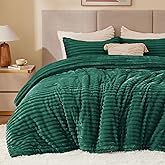 BEDELITE Fleece King Comforter Set -Super Soft & Warm Fluffy Dark Green Bedding, Luxury Fuzzy Heavy Bed Set for Winter with 2 Pillow Cases