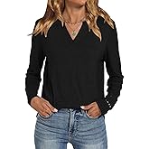 Womens Long Sleeve Shirts Casual Notch V Neck Basic Tees Cute T-Shirt Dressy Tunic Tops Spring Fall Fashion Outfits 2026