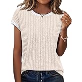 Sampeel Womens Tops Short Sleeve Shirts Loose Fit Trendy Summer Outfits Dressy Casual Spring Clothes Lightweight Sweaters