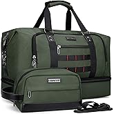 WITZMAN Travel Duffle Bags for Men Weekender Bags with Toiletry Bag Sets Carry On Overnight Bag 55L （B696 Army Green）
