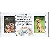 EXQUIDECA Dog Memorial Double Picture Frames 4x6 Inches - Pets Passing Away Sympathy Gift - Bereavement Remembrance Photo Frame with Rainbow Bridge and Quotes