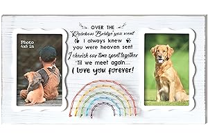 EXQUIDECA Dog Memorial Double Picture Frames 4x6 Inches - Pets Passing Away Sympathy Gift - Bereavement Remembrance Photo Frame with Rainbow Bridge and Quotes