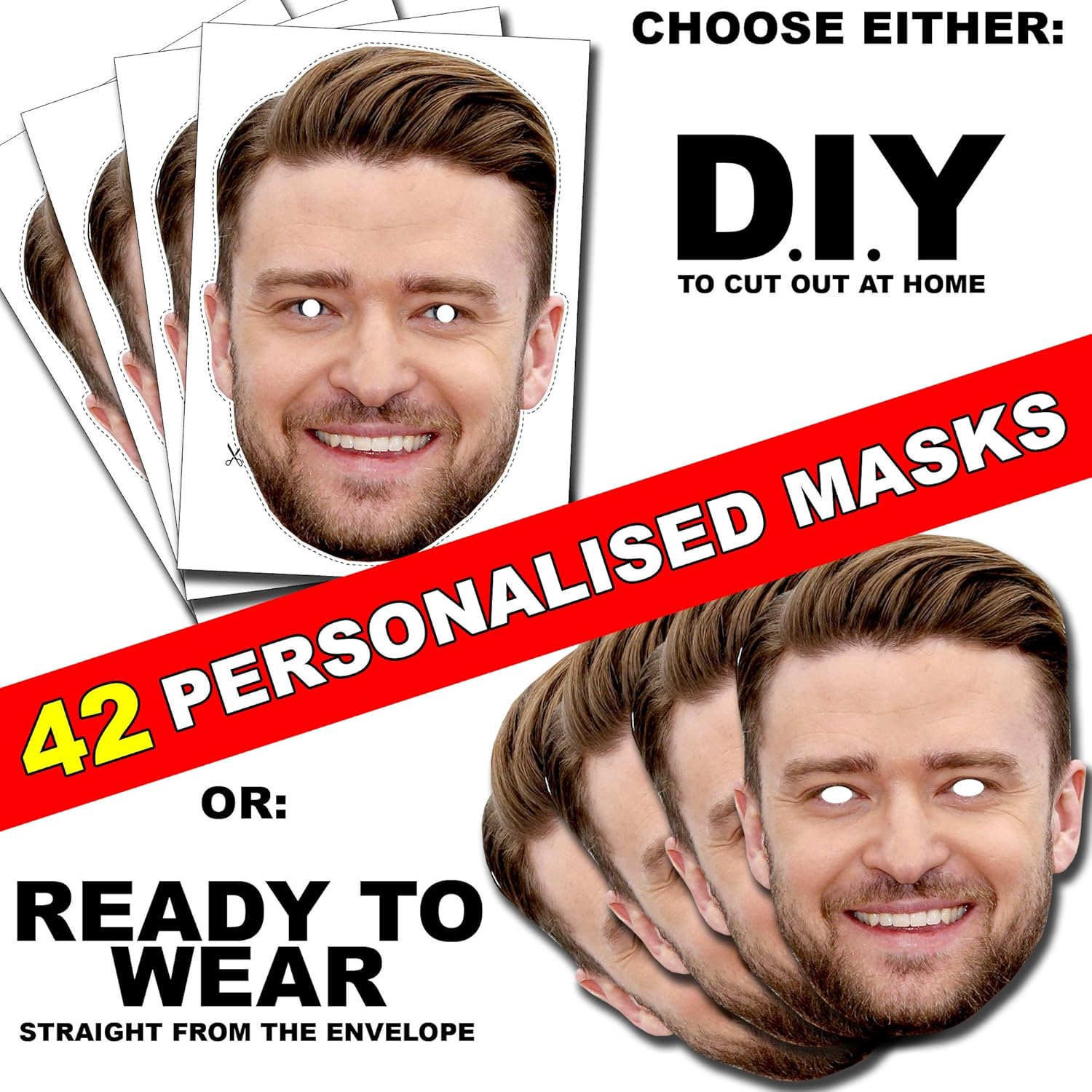 42 x Personalised DIY Custom Photo Face Masks kits for Hen, stag, birthday party etc to make at 42 x Personalised DIY Custom Photo Face Masks kits for Hen, stag, birthday party etc to make at