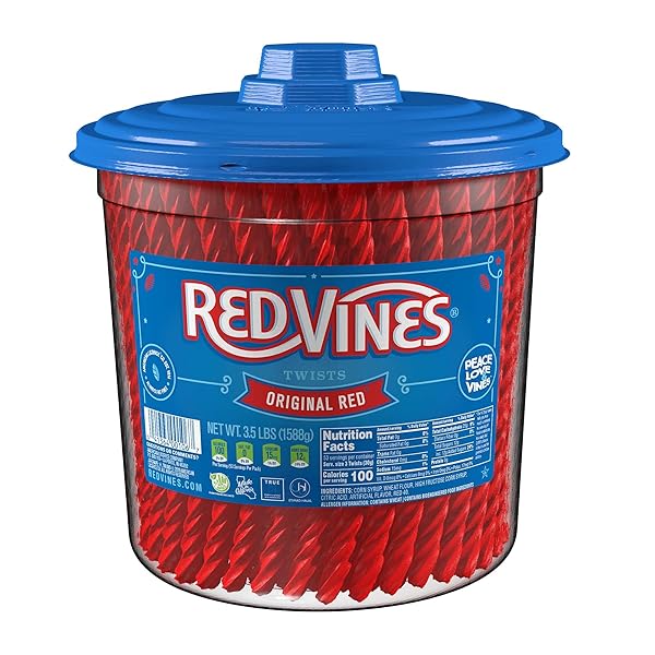 RED VINES LICORICE, ORIGINAL RED FLAVOR SOFT & CHEWY CANDY TWISTS, 3.5 LBS, 56 OUNCE