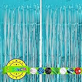 2PC Teal Blue Streamers Party Decorations,Turquoise Tinsel Foil Fringe Backdrop for Birthday Party Decorations,Blue Door Streamers for Frozen Under The Sea Ocean Bachelorette Decorations