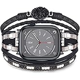 KOREDA Boho Leather Bracelet Compatible for Apple Watch Band 38mm 40mm 41mm 42mm 44mm 45mm 46mm Series 11 10 9 8 7 SE Women, Handmade Multilayer Wrap Beaded Jewelry Apple Watch Strap for iWatch Series 6/5/4/3/2/1