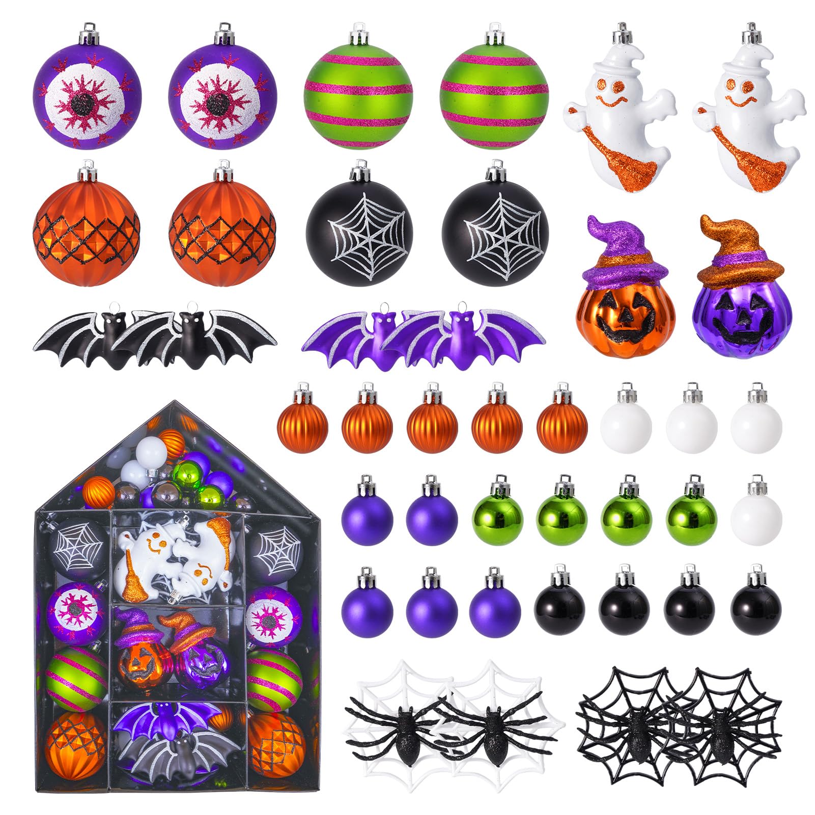 Photo 1 of 46PCS Velvet Christmas Ball Ornaments Set, Flocked Shatterproof Xmas Tree Decor, Assorted Hanging Ornaments with Loop for Holiday Home Decor, Christmas Tree, Mantel, Party Decoration (Halloween)