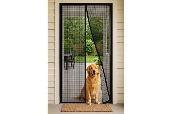 Magnetic Screen Door, Heavy Duty Fiberglass Moustiquaire Magnétique, Screen Mesh with Automatic Block Closure, Walk Through E